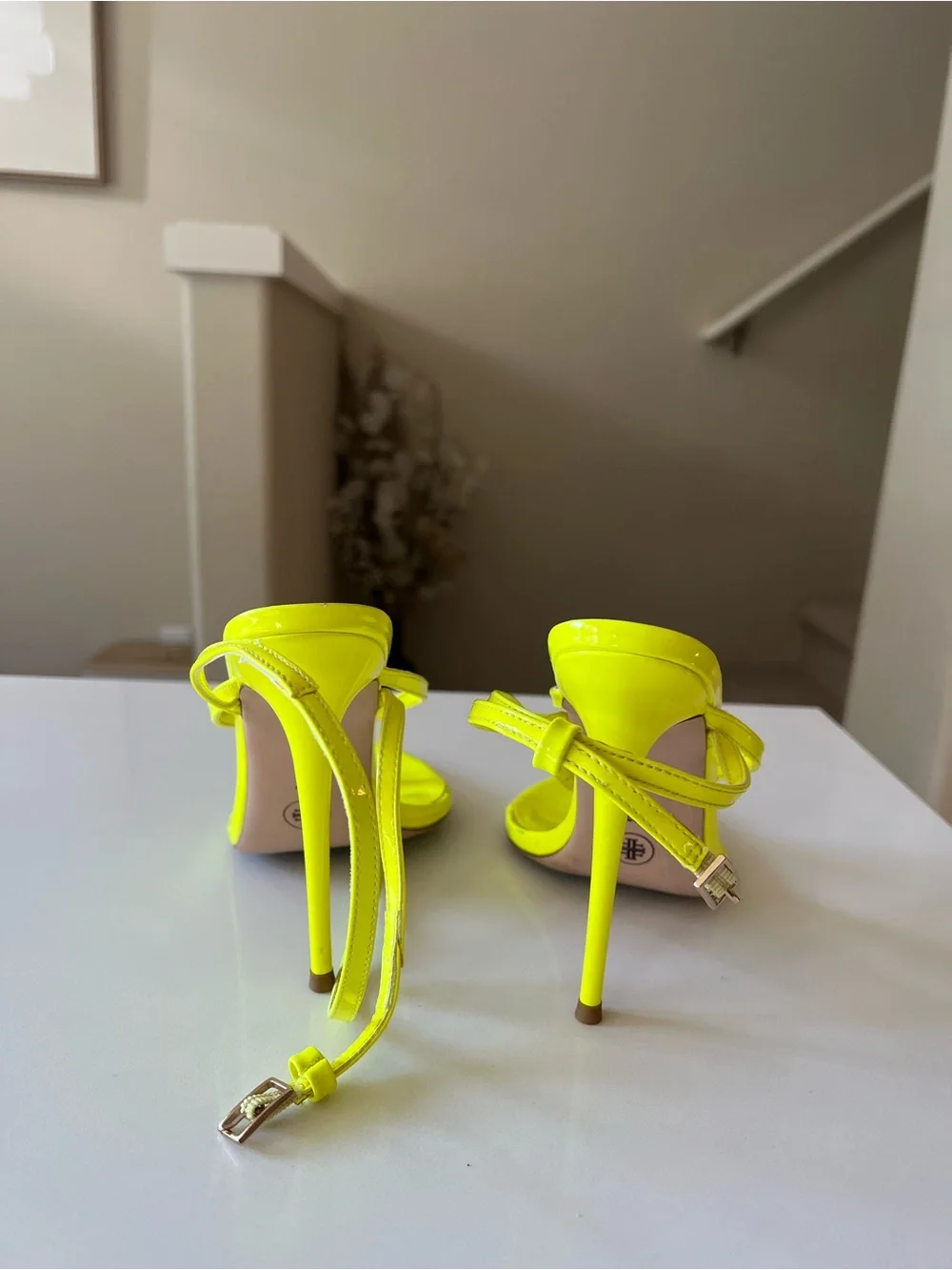 Neon Yellow Strappy Stiletto Heels - Women Shoes